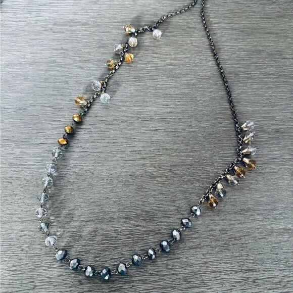 Sparkly Gold Silver Iridescent Beaded Long Accent Necklace - Picture 2 of 4
